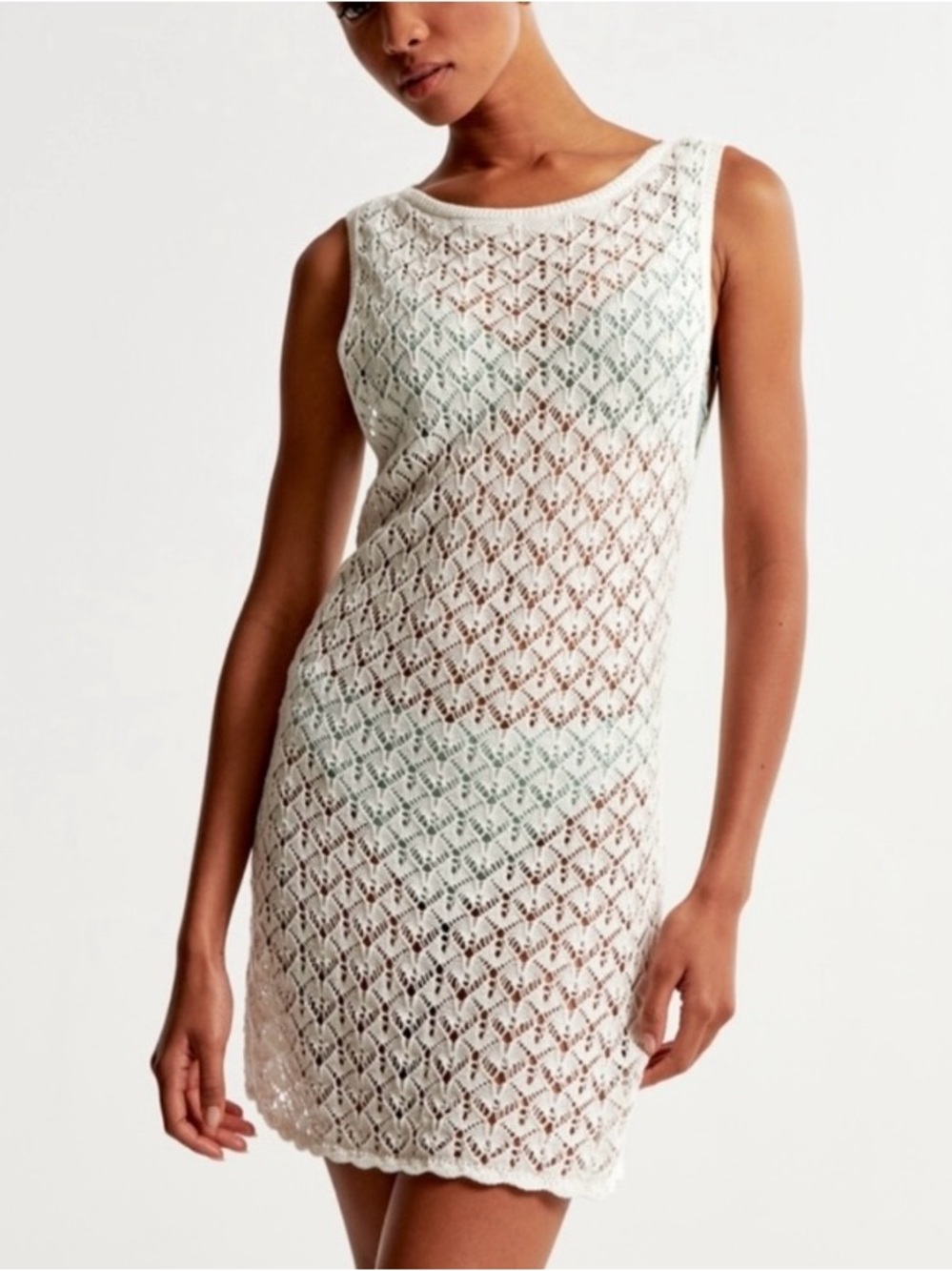 Abercrombie & Fitch Cream Crochet Sleeveless Swim coverup